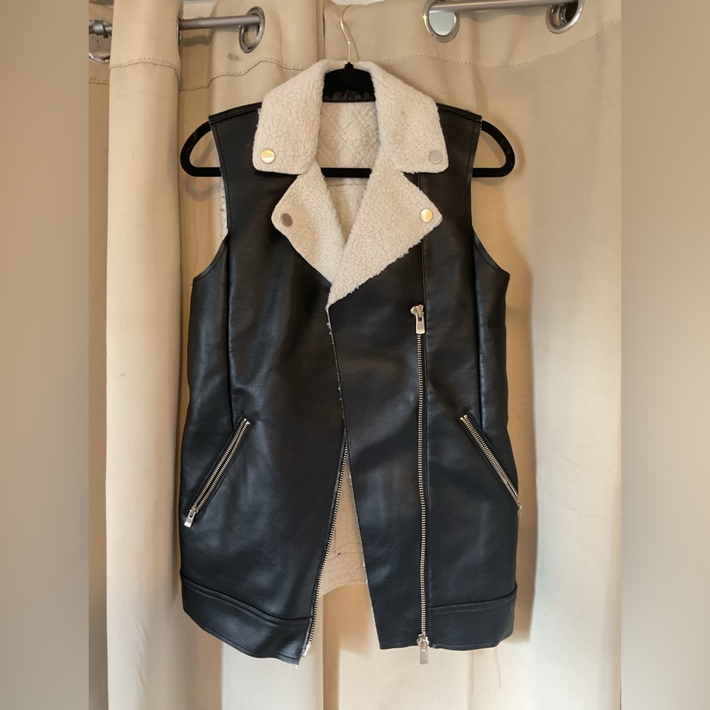 Black Leather Sleeveless Jacket with Cream Lining Armani